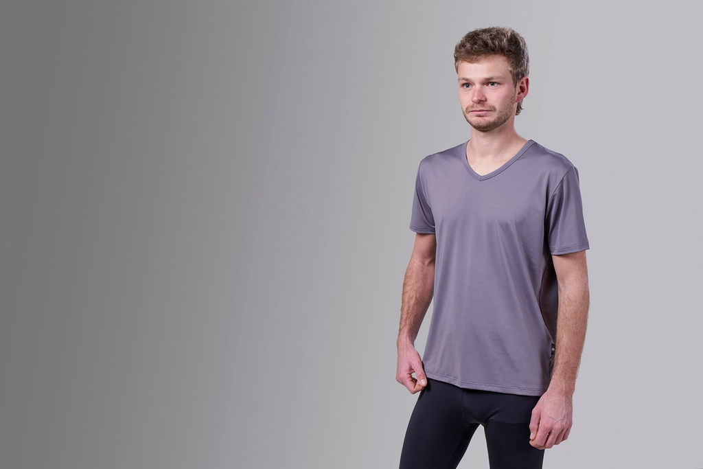 [00460 GR] T-Shirt Paljari in fibra a onde bio-infrarosse, UNISEX; Colore: grigio scollatura a V 